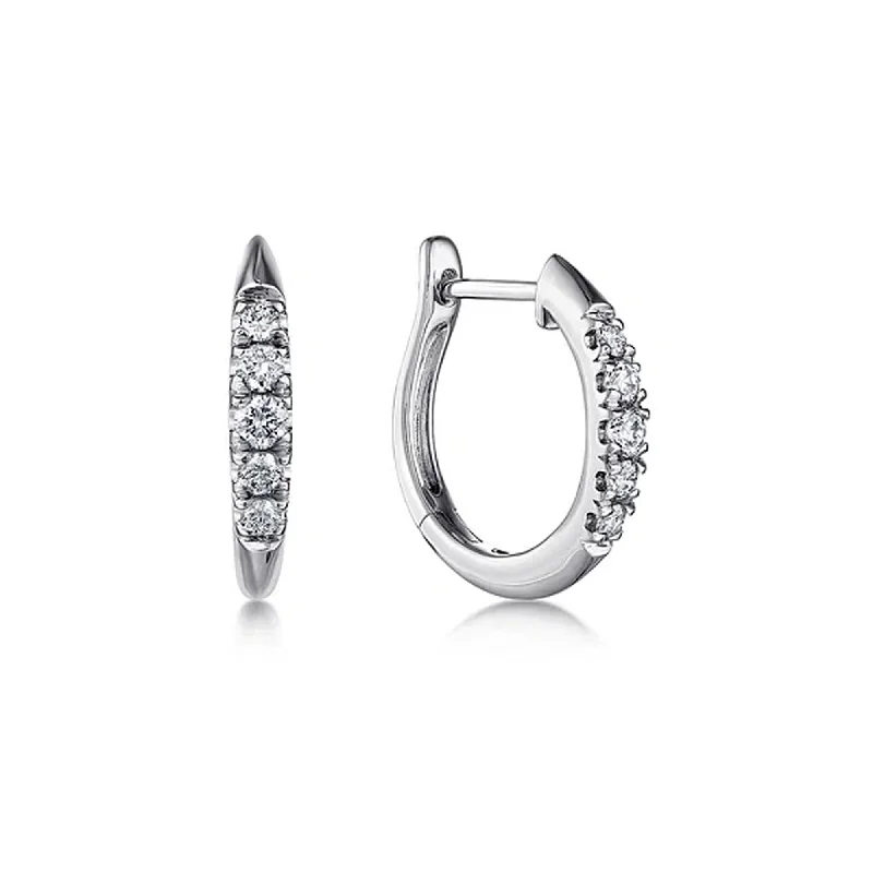 halo diamond earrings for women -Gabriel 14K White Gold Classic Round 15mm Diamond Huggie Earrings