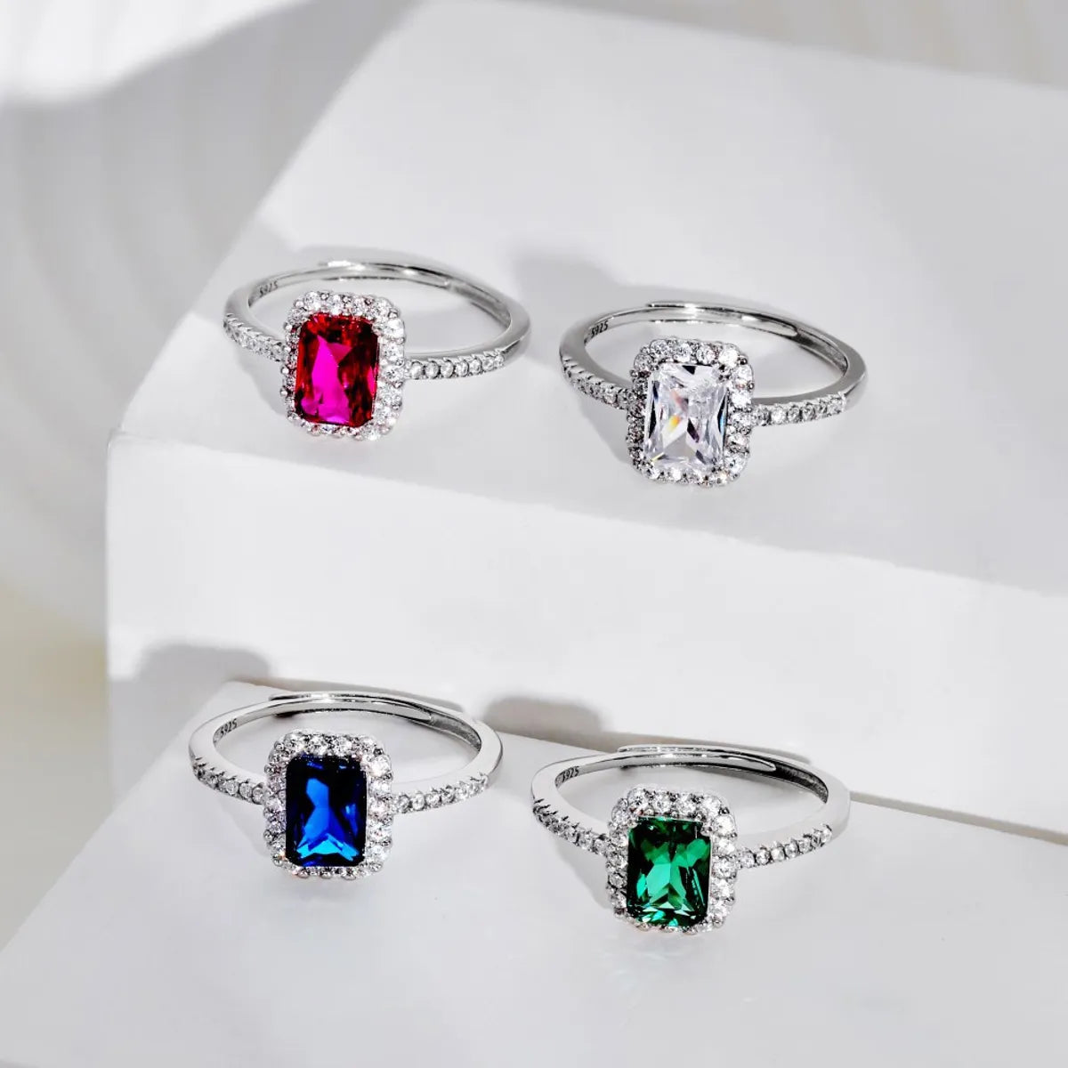 bohemian rings for women -Modern Style Square Sterling Silver Plating Inlay Zircon Open Ring