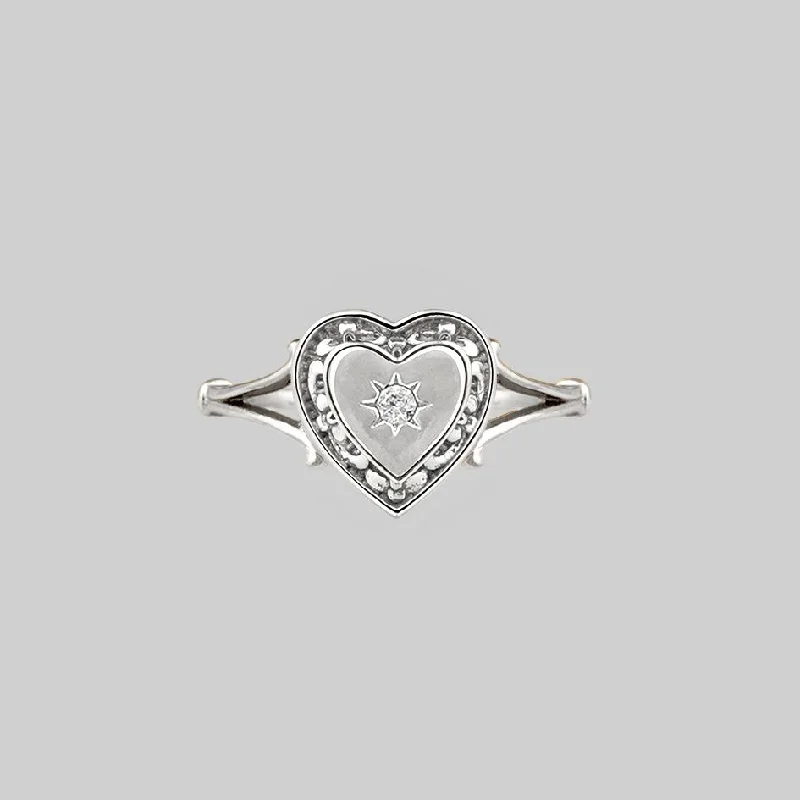 open rings for women -MY DARLING. Heart & Cubic Zirconia Ring - Silver