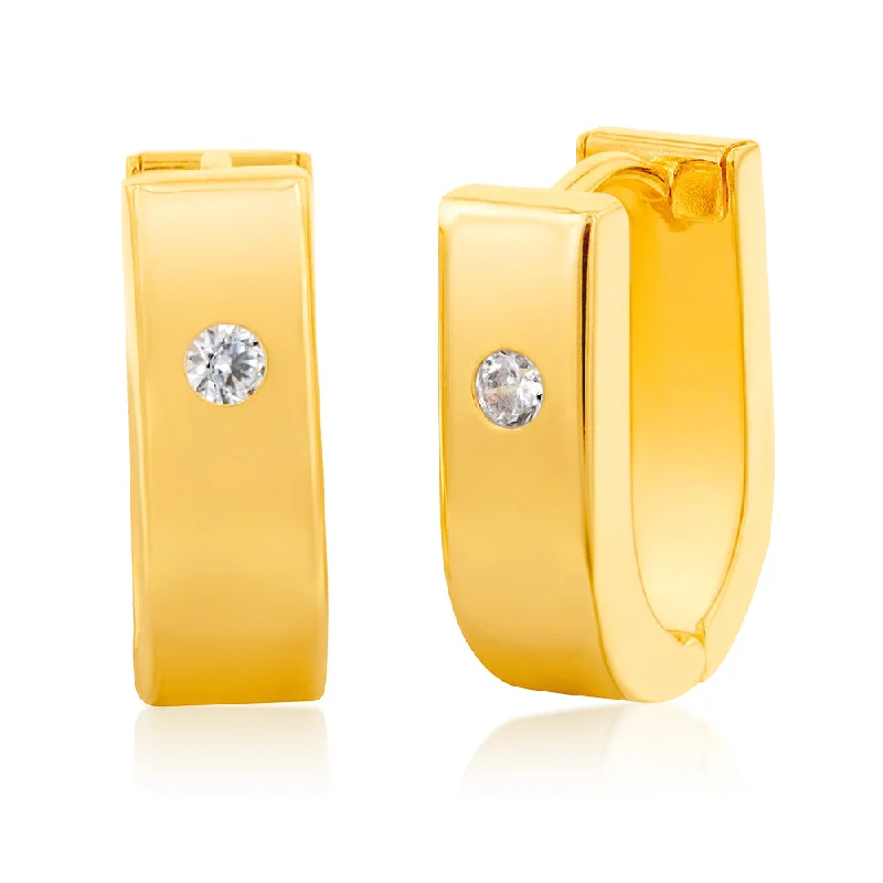 natural stone earrings for women -9ct Yellow Gold Silverfilled Cubic Zirconia Huggies Earrings