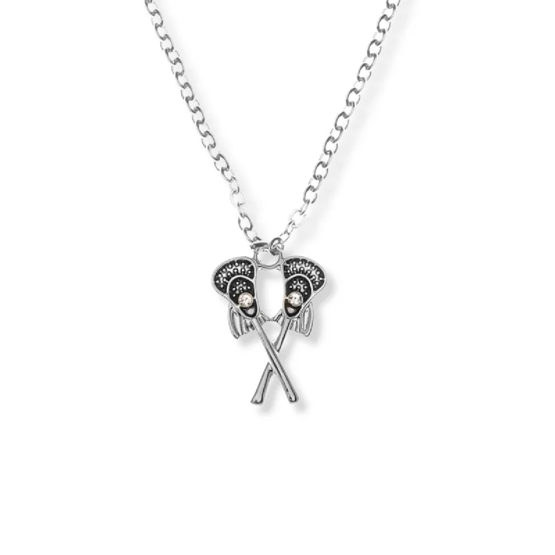 silver chain necklaces for women -Girls Lacrosse Double Stick Rhinestone Necklace