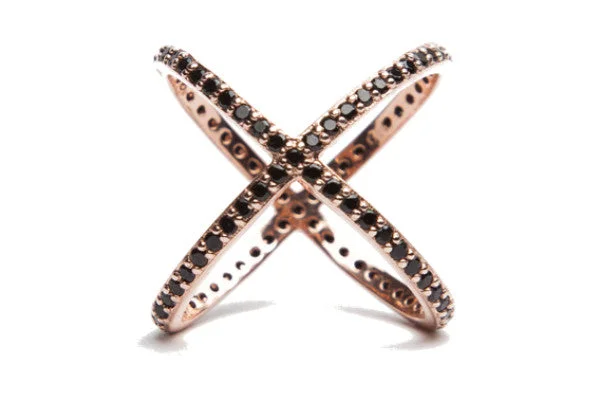 intricate rings for women -Criss Cross Ring - Rose Gold Black