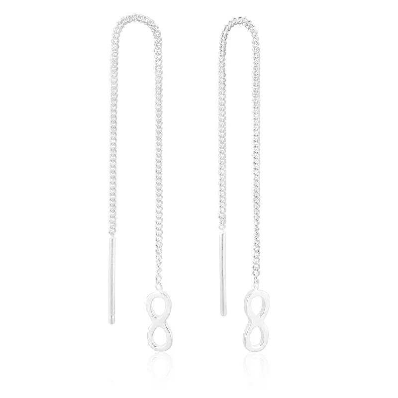 moon earrings for women -Sterling Silver Infinity Drop Threader Earrings