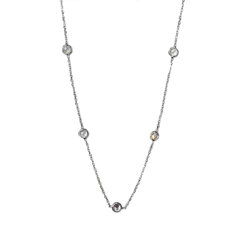 celestial necklaces for women -Cubic Zirconia Station Chain (Silver)