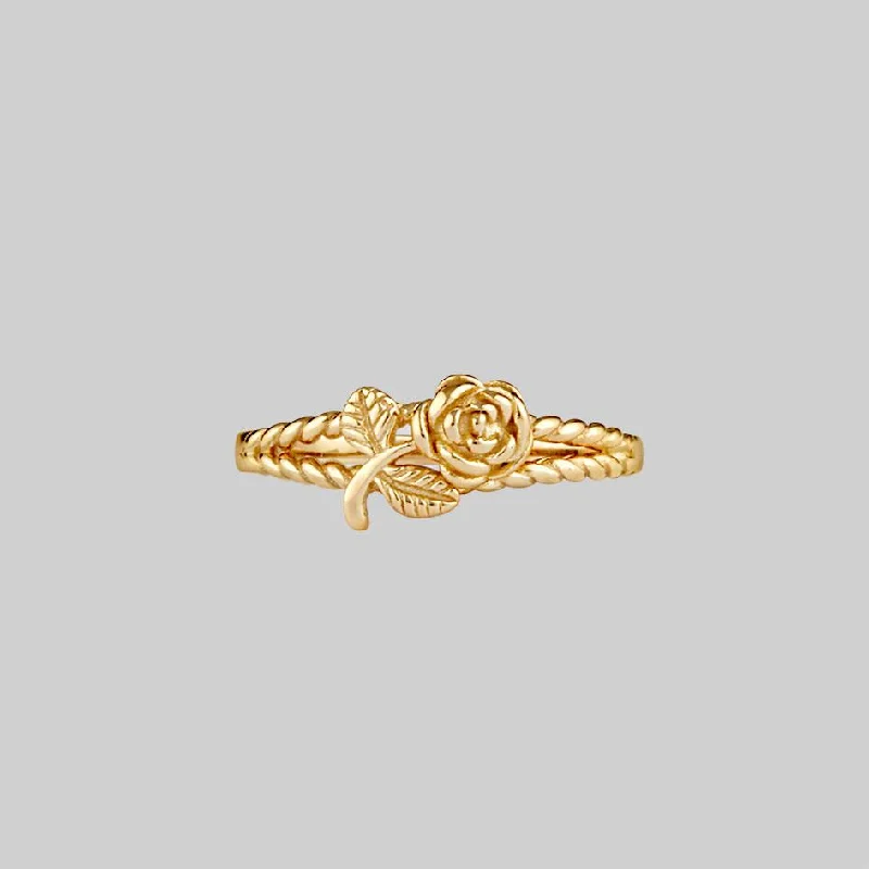 adjustable rings for women -DEAREST. Rose Stem Twisted Ring - Gold