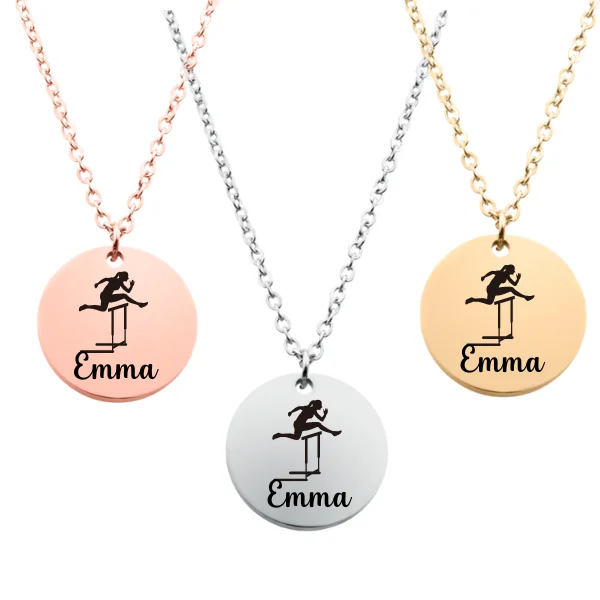 turquoise necklaces for women -Engraved Girls Track Hurdles Necklace