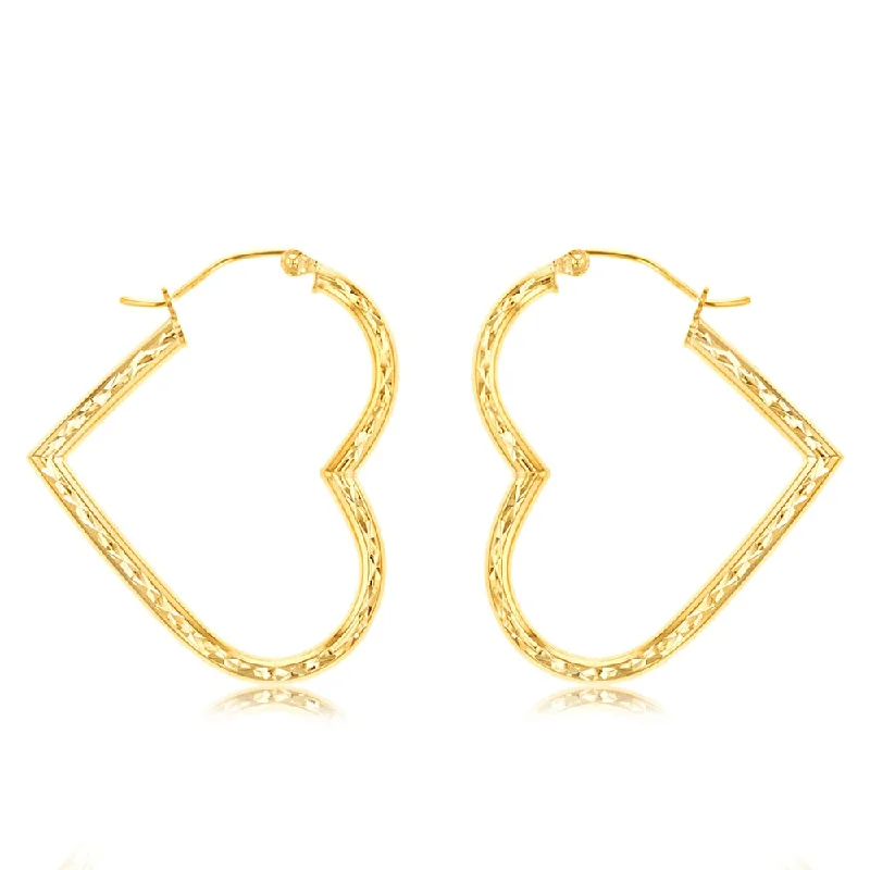 pave diamond earrings for women -9ct Yellow Gold Silverfilled Diamond Cut Heart Hoop Earrings