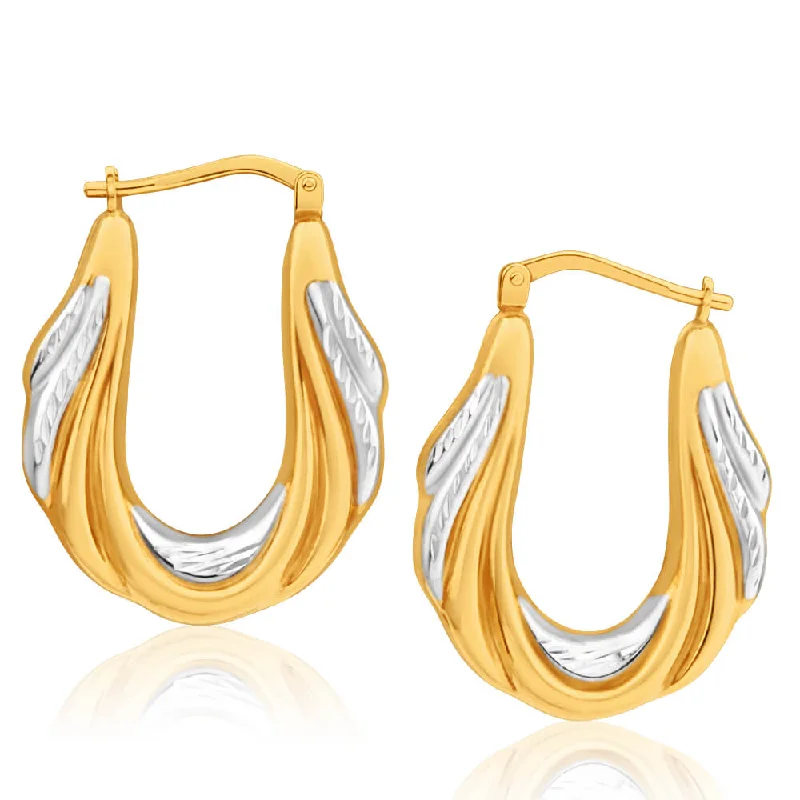 hoop earrings with charms for women -9ct Yellow Gold Silver Filled Two Tone Fancy Hoop Earrings