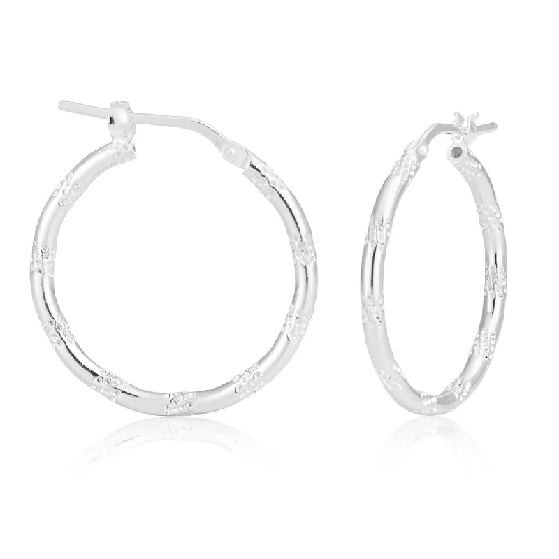 zodiac earrings for women -Sterling Silver Fancy Spotted Hoop Earrings