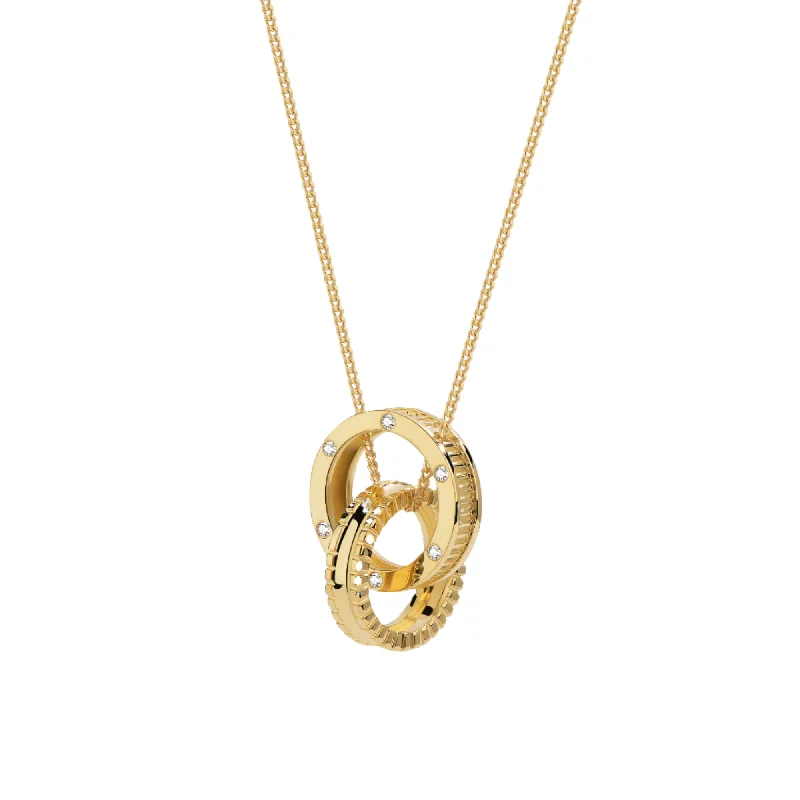 layered necklaces for women -Unlock Marks - 18K Diamond Double Ring Gold Necklace