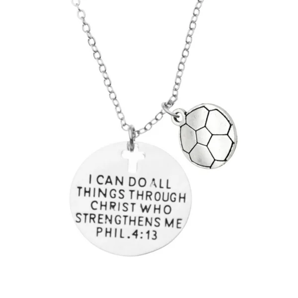 aquamarine necklaces for women -Soccer Necklace - I Can Do All Things Through Christ Who Strengthens Me