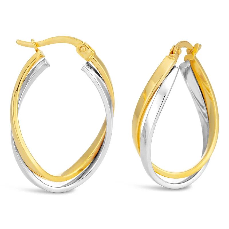 opal earrings for women -9ct Two-Tone Gold Filled Double Tube Hoop Earrings