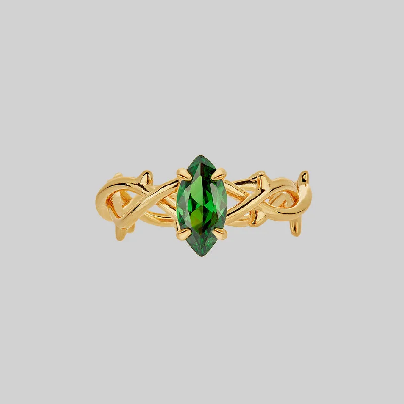 double stone rings for women -REVIVAL. Green CZ Thorn Band Ring - Gold