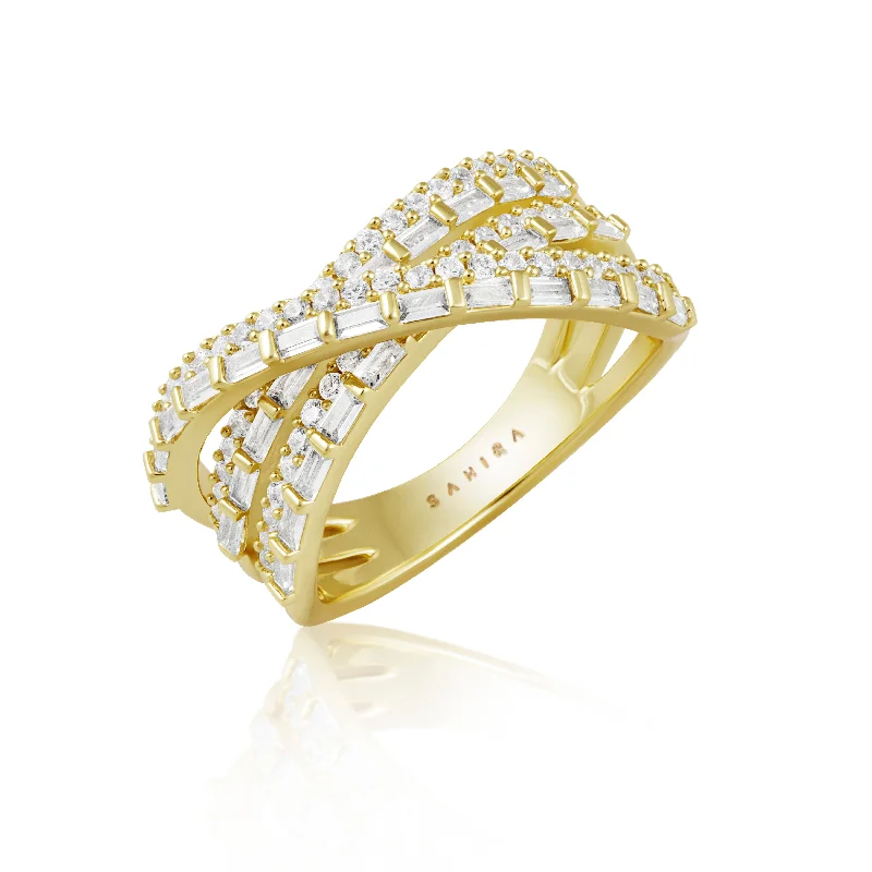 diamond accent rings for women -Rachel Criss-Cross Pave Ring