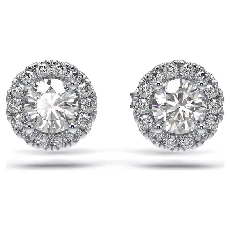 boho earrings for women -Swarovski Diamond Signature Round Halo Stud 14K White Gold Earrings