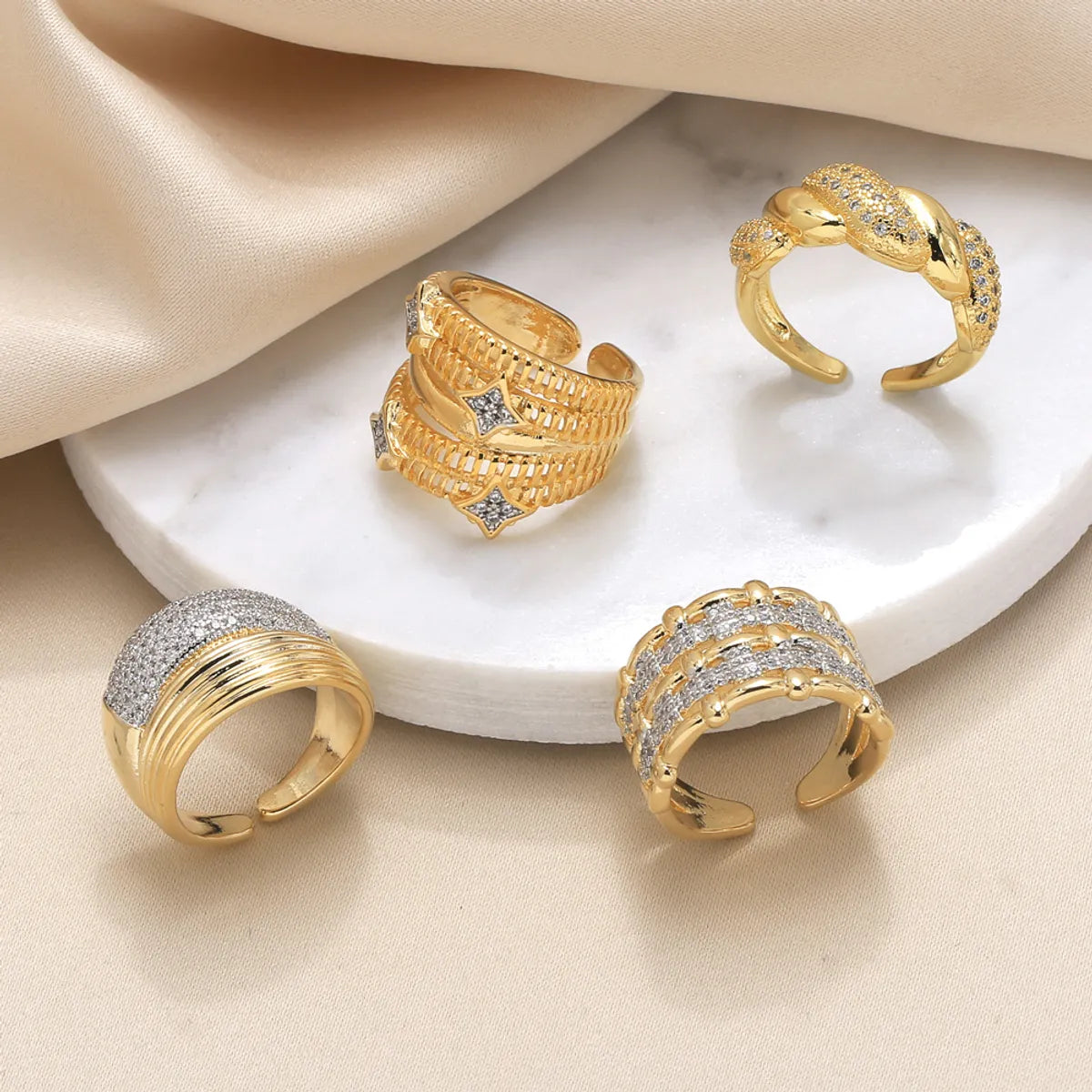 gemstone wedding rings for women -Wholesale Elegant Simple Style Geometric Copper Plating Inlay 18K Gold Plated Zircon Rings