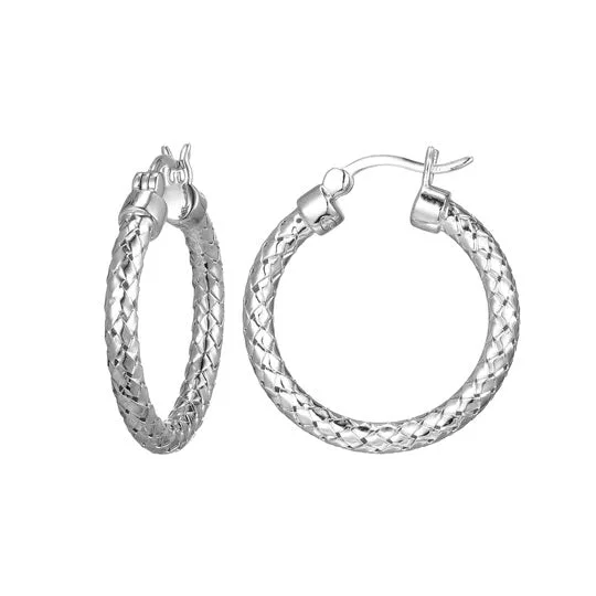 twisted earrings for women -Charles Garnier 25mm Sterling Silver Mesh Hoop Earrings With a Rhodium Finish