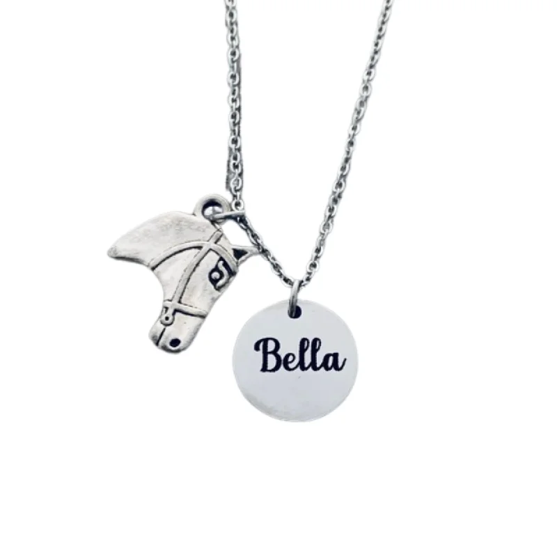 fashion-forward necklaces for women -Personalized Engraved Horse Necklace