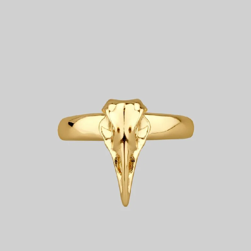 cocktail rings for women -MERLA. Gold Raven Skull Ring