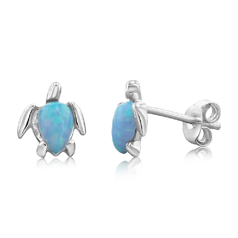 pearl drop earrings for women -Sterling Silver Turtles Blue Opal Glass Studs Earrings