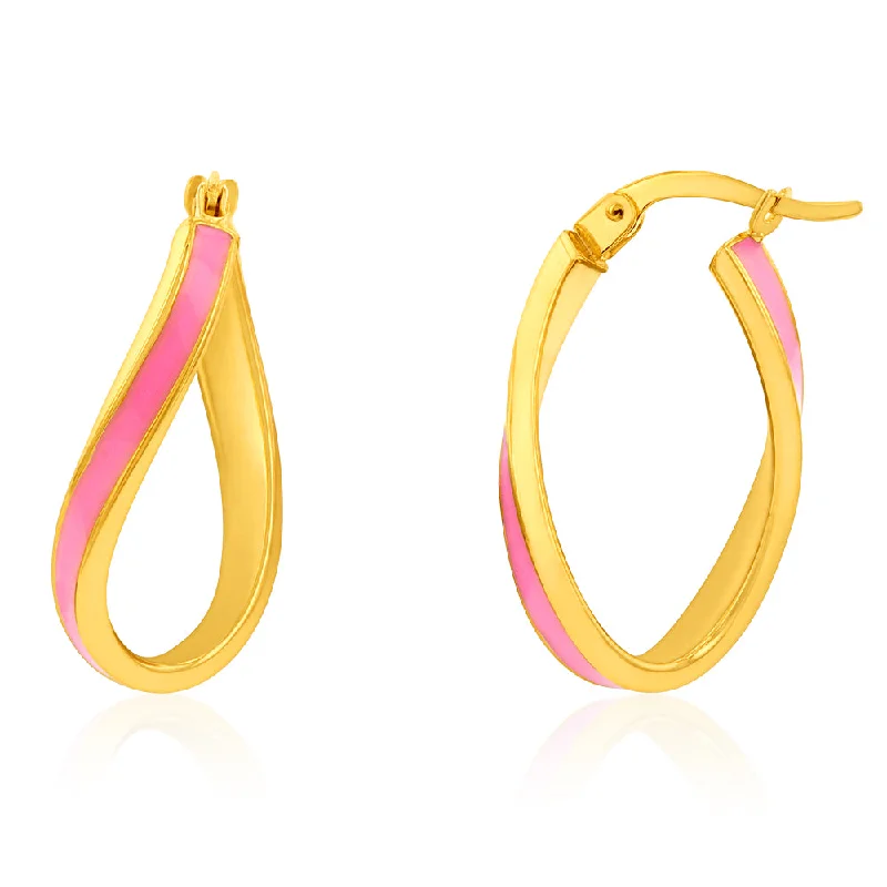 chandelier drop earrings for women -9ct Yellow Gold Silverfilled Pink Enamel On Twisted Hoop Earrings