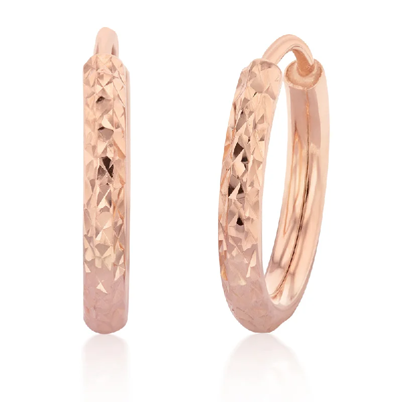 minimal earrings for women -9ct Silverfilled Rose Gold Diamond Cut 10mm Sleeper Earrings