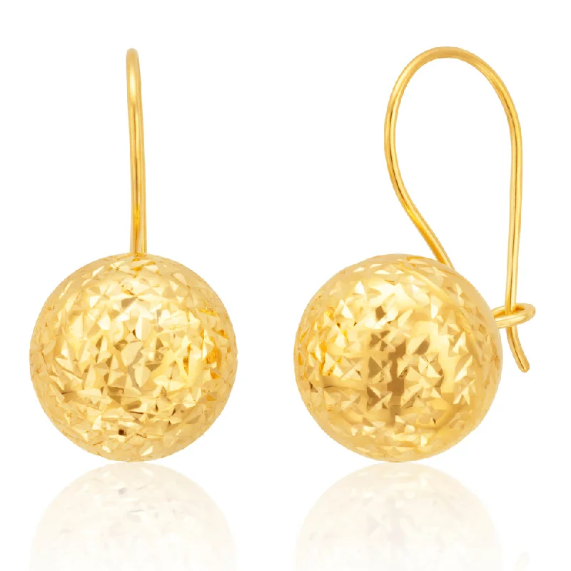 custom-designed earrings for women -9ct Yellow Gold Diamond Cut 10mm Ball Earwire Earrings