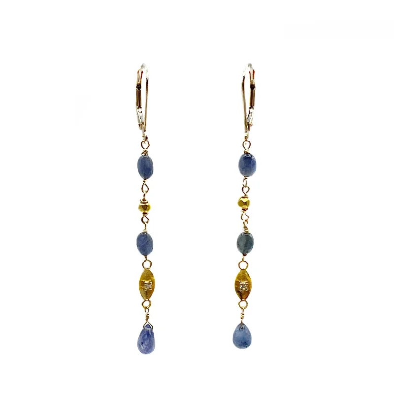 animal earrings for women -Dripping Sapphires and Diamonds Drop Earrings