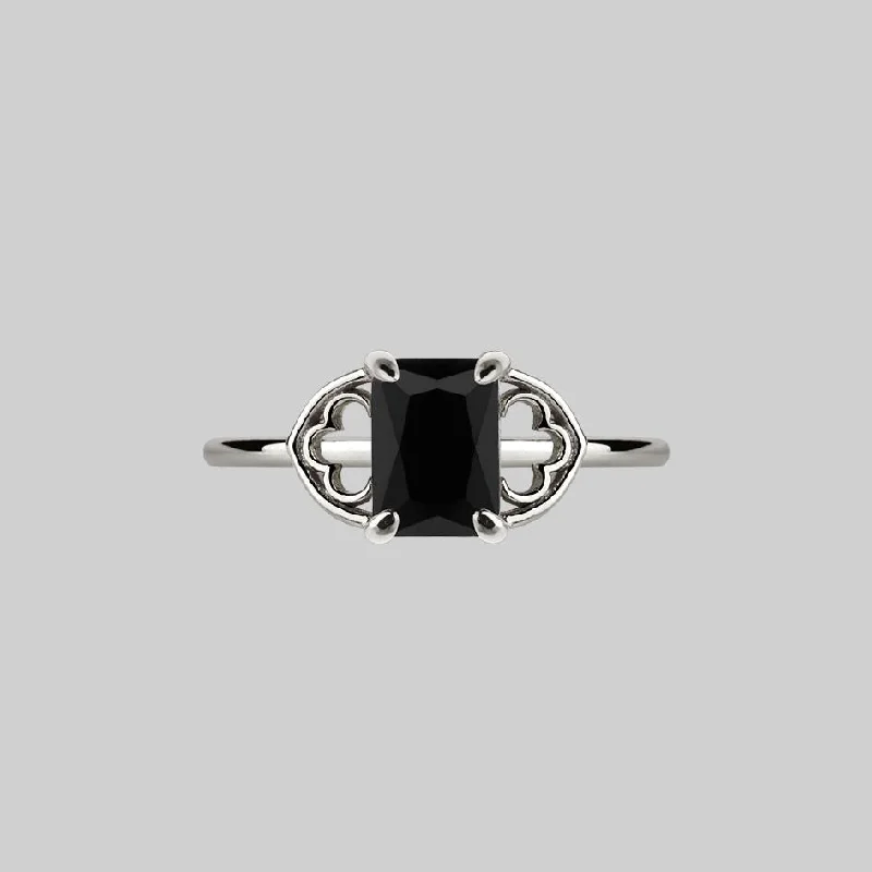 luxury gemstone rings for women -RAPTURE. Onyx & Gothic Arches Ring - Silver