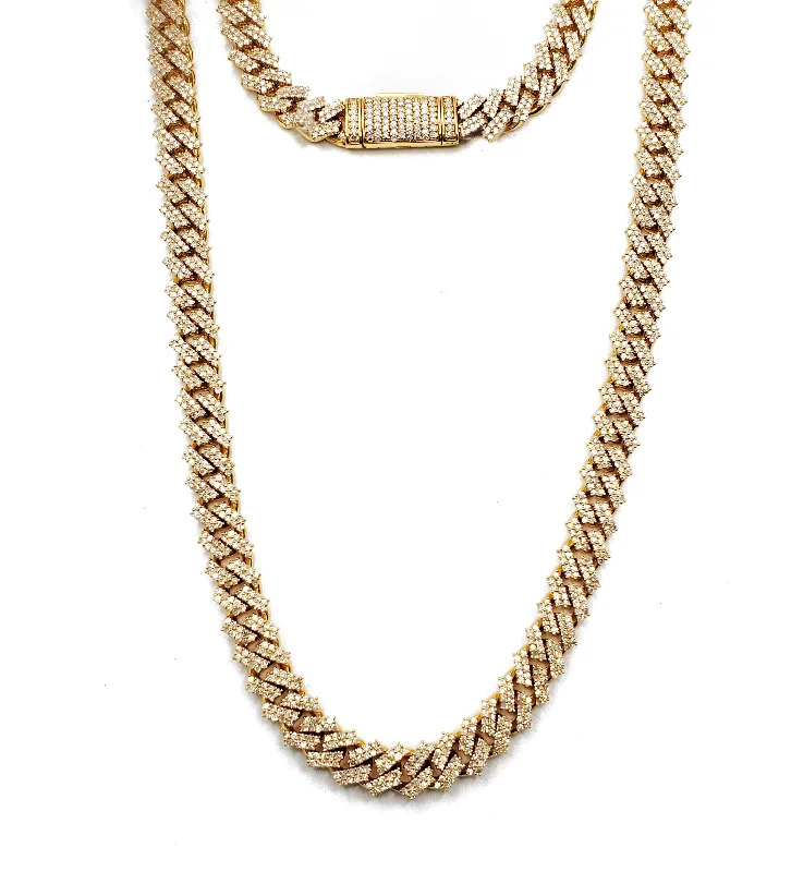 meaningful necklaces for women -Iced-Out Diamond Pointy Cuban Chain (14K)