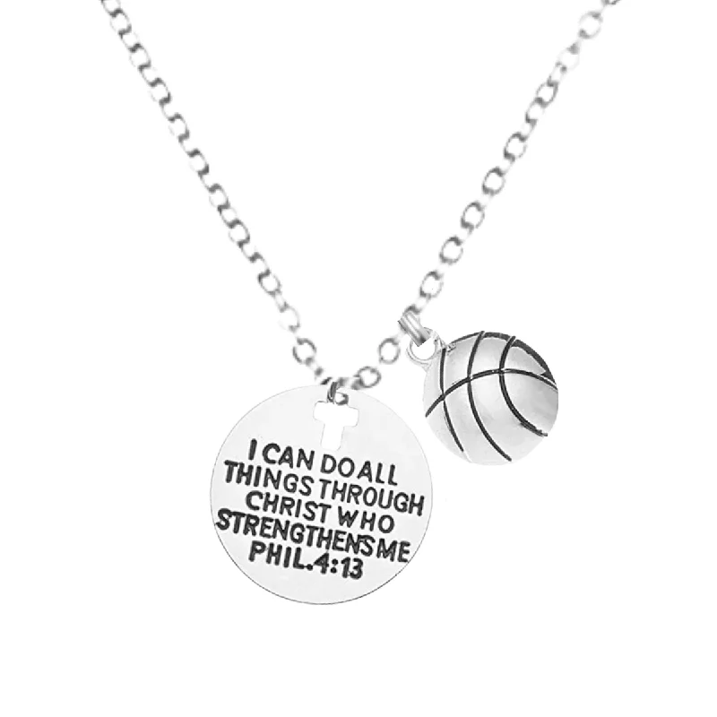 crystal necklaces for women -Basketball Faith I Can Do All Things Through Christ Who Strengthens Me Necklace