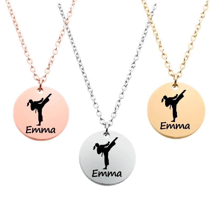 geometric pendant necklaces for women -Engraved Martial Arts Girls Necklace