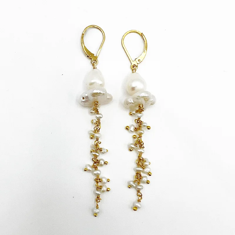 celestial earrings for women -Pearl Squid Tassel Earrings