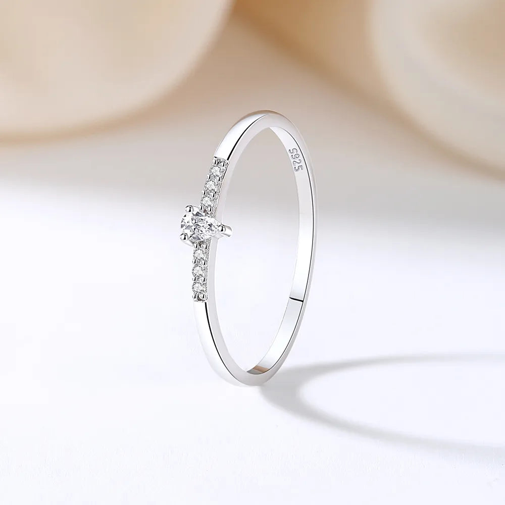 chunky rings for women -Sterling Silver Shiny Metallic Inlay Water Droplets Zircon Rings