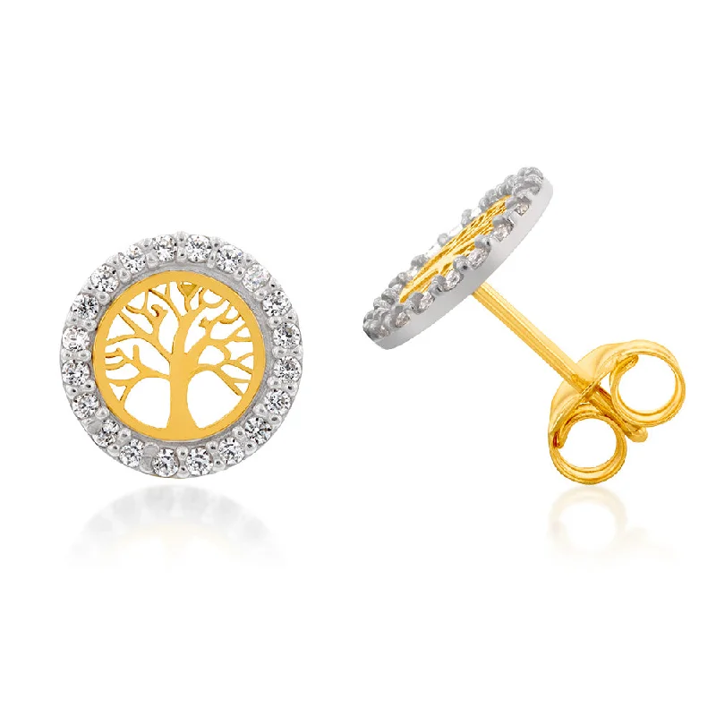 rose gold earrings for women -9ct Yellow Gold Round Tree Of Life Stud Earrings