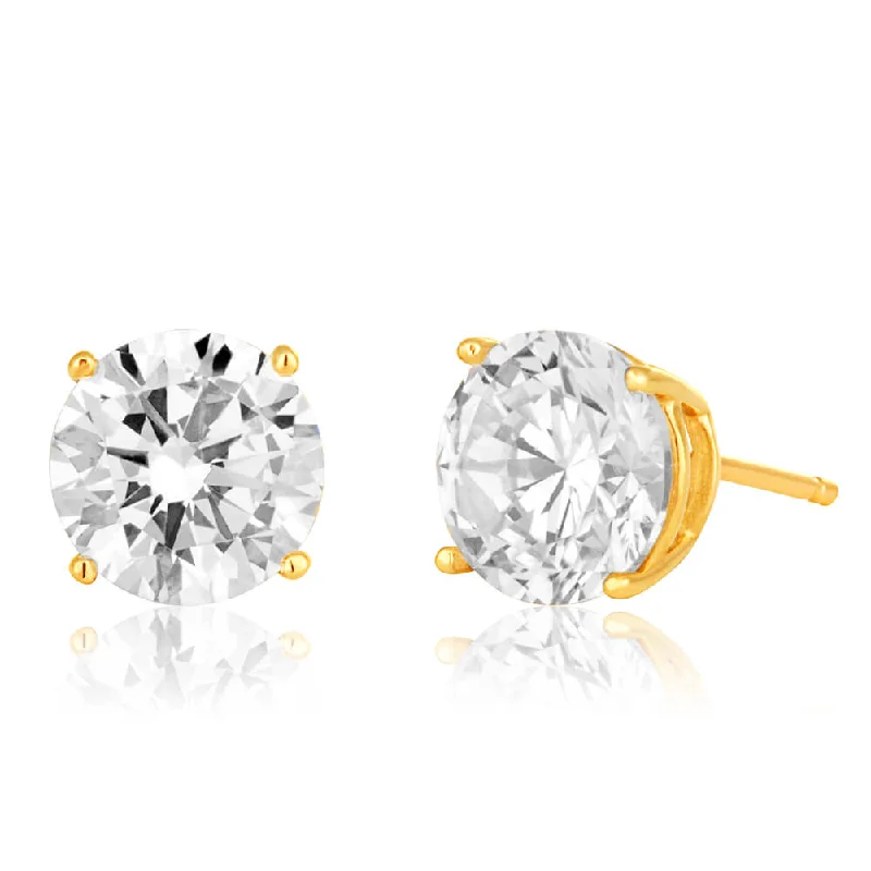 ruby stud earrings for women -9ct Yellow Gold Cubic Zirconia Brilliant Cut 6.5mm Stud Earrings