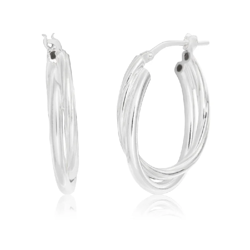 silver-plated earrings for women -Sterling Silver Twisted Double Oval Hoop Earrings