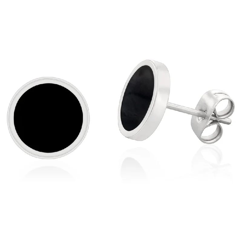 flower stud earrings for women -Stainless Steel Black 10mm Stud Earrings