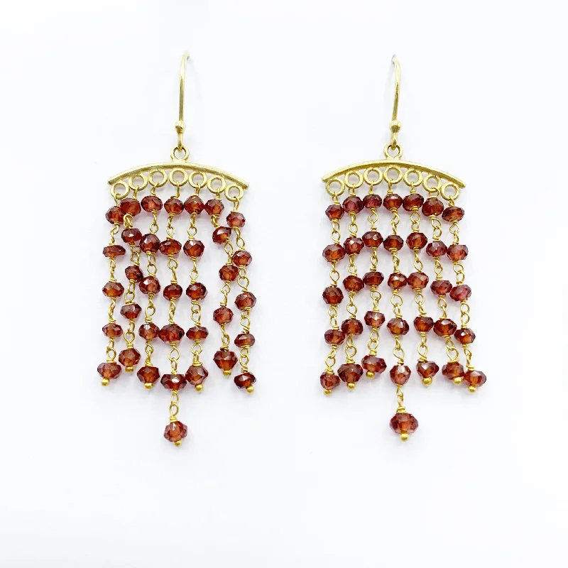 animal earrings for women -Garnet and Bright Golden Chandeliers