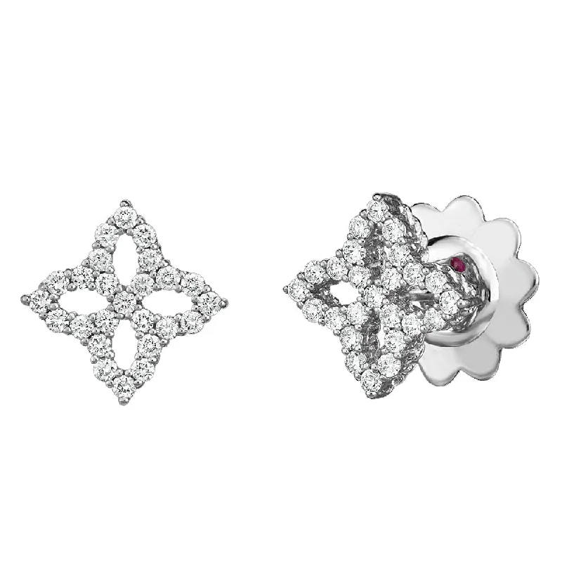 pave diamond earrings for women -Roberto Coin 18K White Gold Princess Flower Diamond Outline Small Stud Earrings