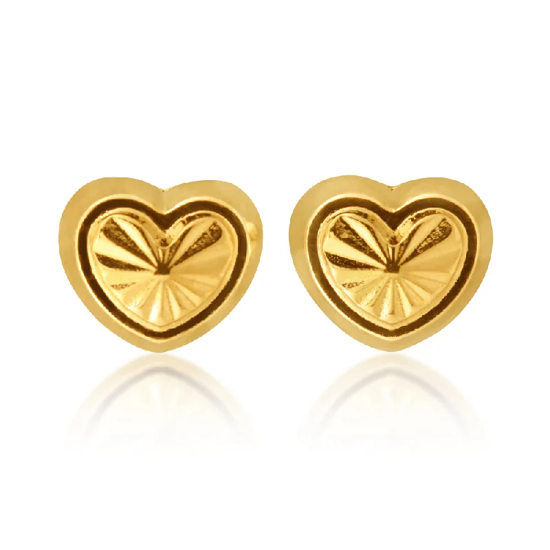 engraved earrings for women -9ct Yellow Gold Dicut Heart Stud Earrings