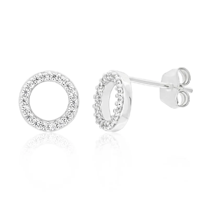 hoop earrings for women -Sterling Silver Cubic Zirconia Open Round Stud Earrings