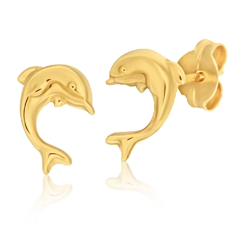 luxury gemstone earrings for women -9ct Yellow Gold Plain Dolphin Stud Earrings