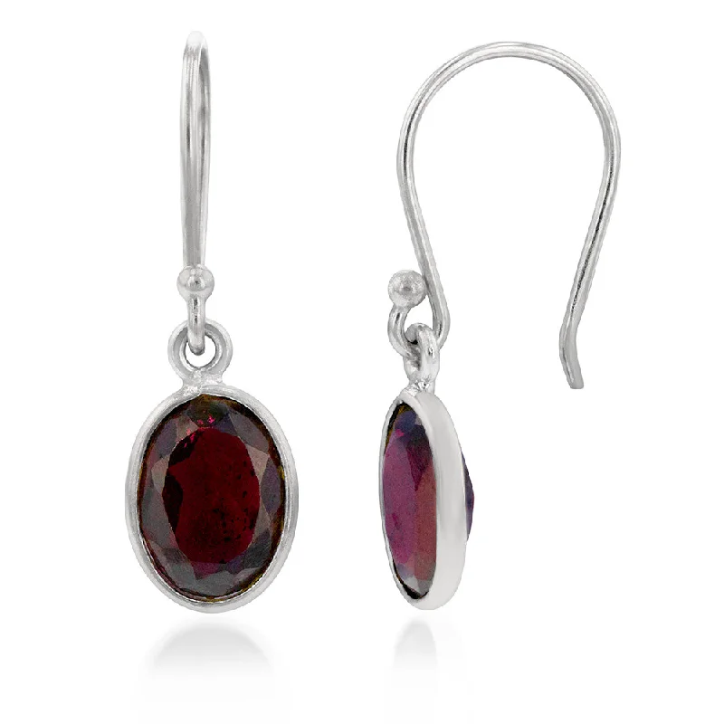 hoop earrings for women -Sterling Silver 2.60ct Garnet Oval Earrings