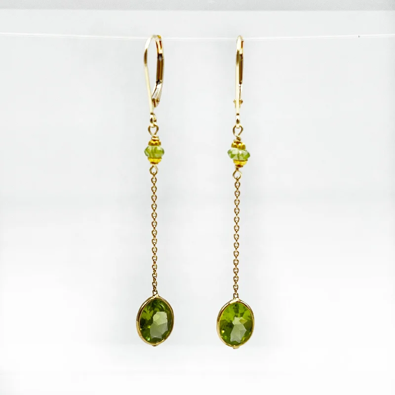 emerald earrings for women -Peridot Chain Drop Earrings in 14 Karat Gold