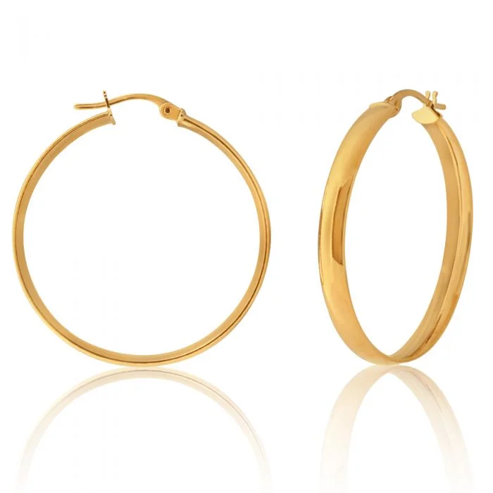 twisted earrings for women -9ct Yellow Gold 30mm Plain Hoop Earrings