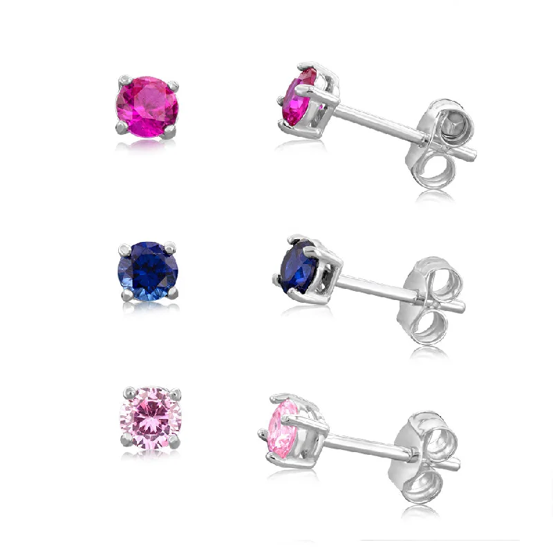 oversized earrings for women -Sterling Silver Pink Sapphire And Ruby 4mm Stone Stud Earrings