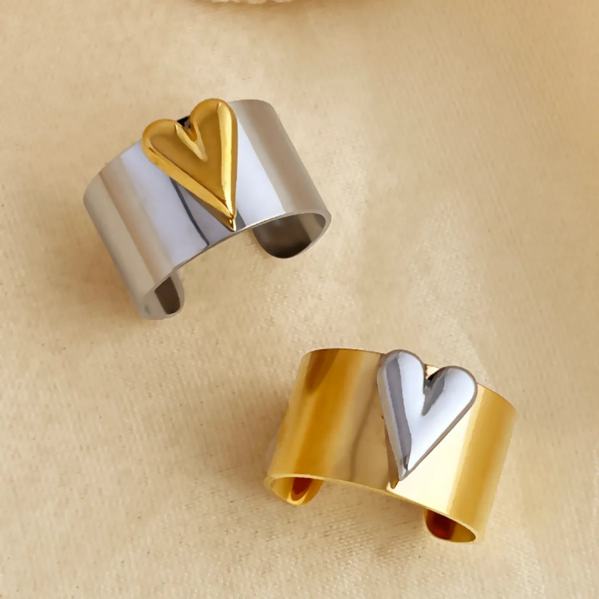 wedding set rings for women -304 Stainless Steel 18K Gold Plated Elegant Glam Retro Shiny Metallic Heart Shape Open Rings