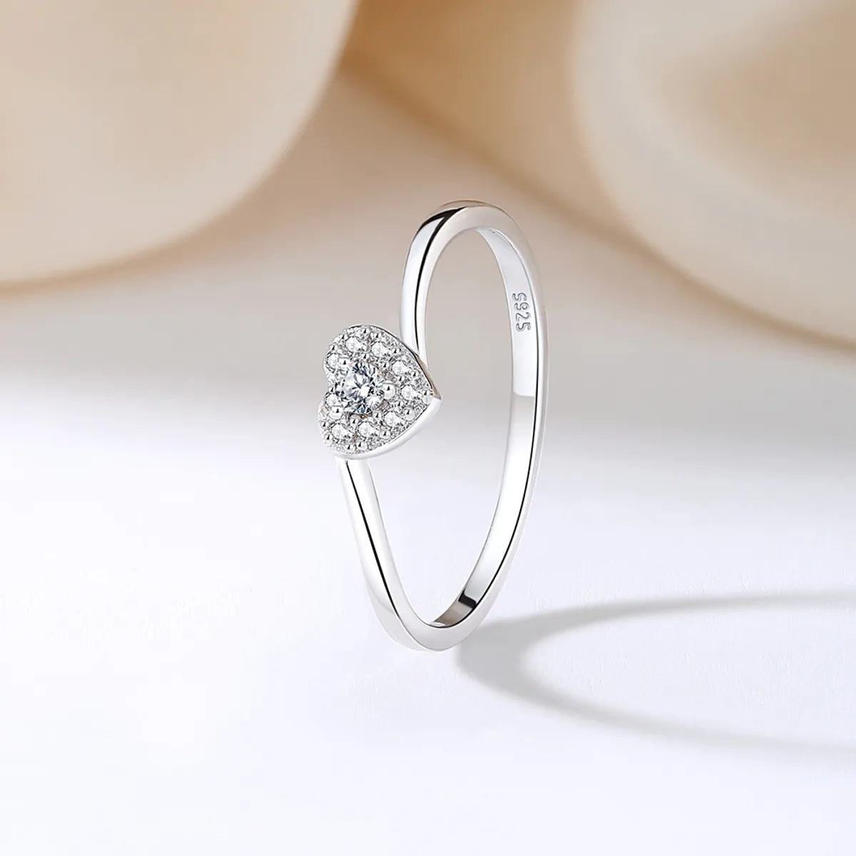 stackable rings for women -Sterling Silver Shiny Metallic Inlay Heart Shape Zircon Rings