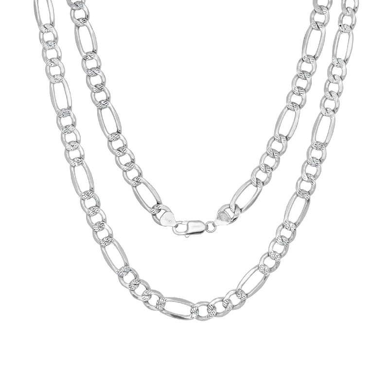 crystal necklaces for women -Figaro Chain (w/ Diamond Cut) Silver